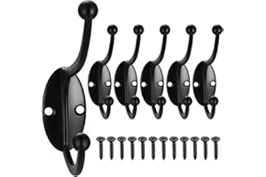 XKQYX 6 Pcs Black Coat Hooks Wall Mounted, Heavy Duty Black Coat Hooks for Wall Hooks for Hanging, Metal Door Hooks for Kitchen Bathroom Bedroom Hanging Bag Clothes Robe Hooks, with Screws
