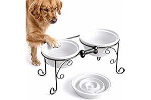 BestVida Gamelles surélevées, Support gamelle Chien surelevee, Porte-Gamelles Surélevée pour Chien avec Bols Doubles en céramique de qualité supérieure (Grand, Blanc)