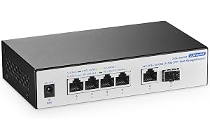 YuLinca 10G hanterad Web Switch, 4x2. RJ45 + 10G RJ45 + 10G SFP-portar, LACP/VLAN/QoS, Fanless Metal, för NAS/Gaming/8K-str