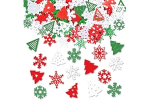 ParPix 100 Stück Holz Weihnachtsbaum Schneeflocken Streudeko, Bunt Schneeflocken Deko Konfetti Weihnachten Streudeko, Weihnachten Tischdeko, Confetti für Weihnachtsdeko, Winterdeko, Silvesterdeko