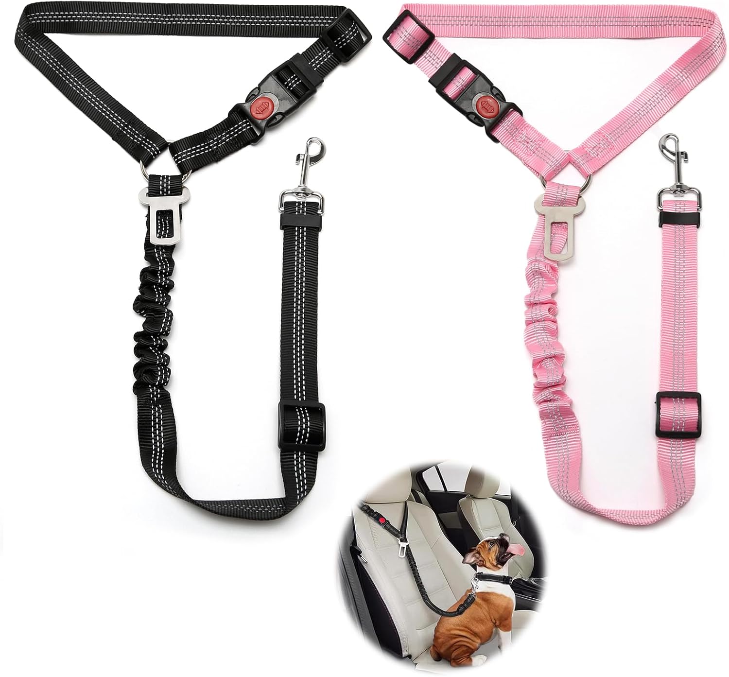 2 unidades de cinturón de seguridad ajustable para perros en el coche, cinturón de seguridad para perros con amortiguador elástico, cinturón de seguridad para perros en el coche para perros pequeños