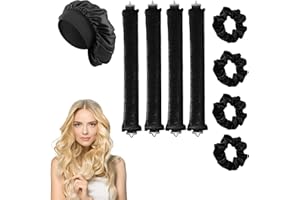 JBLJDWD 4 Pcs Blowout Rods, Heatless Curlers, Heatless Blowout Rods Heatless Curling Rod, Blow Out Rods - No Heat Curls To Sleep for Curl Rods, Women Long Hair Styling Tools for All Hair (black, Large)