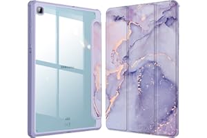 Fintie Hybrid Case Etui do Samsung Galaxy Tab S6 Lite 10.4 2022/2020 Sm-P610/P613/P615/P619 - Odporna na Wstrząsy Obudowa z Przezroczystym Twardym Etui Ochronnym i Uchwytem na Długopis, Fioletowy Marmur