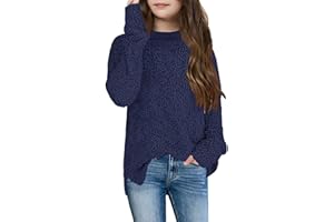 Imily Bela Suéter de forro polar para niños y niñas, cuello redondo, suéter de punto difuso cálido para invierno