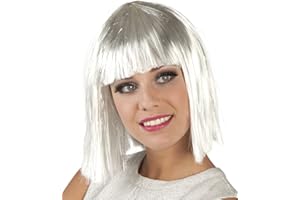 Boland 86165 - Perruque adulte Gigi Glamour, avec lametta, blanc-argent, coiffure au carré, cheveux synthétiques, Coiffure, Carnaval, Fête à thème