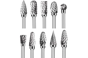SHENGBENHAO Hartmetall-Frässtifte mit Doppelschnitt, 10 Stück Wolframkarbid-Rotationsfräser-Set mit 3mm Schaft 6mm Schleifkopf für Holz & Steinschnitzerei, Stahl-Metallbearbeitung