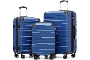 COOLIFE Valigie Valigia Trolley rigido ultraleggero e capiente,Chiusura a combinazione laterale con TSA, 4 ruote per facilitare il trasporto (Blu Navy, Set da 3 Pezzi)