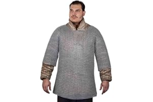Lord of Battles Medieval Half Sleeves Haubergeon Shirt Steel Wire Round Rings Butted Chainmail Armor for Historical Reenactments LARP, Zinc Plated, XL