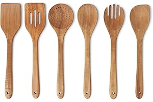 Amazon Basics - Utensili da Cucina in Legno, Set di 6 Pezzi, Legno di Acacia, Pre-Trattati con Olio, Sicuri per l’Uso con le Pentole