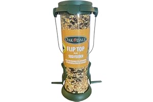 OAKDALE PRODUCTS Oakdale Flip Top Premium Filled Seed Wild Bird Feeder Easy Fill With Dual Perch For Birdatching And Garden Outdoor Use All Weather