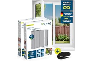 Hoberg Window Fly Screen with Innovative Magnetic Fastening | Fly net can be Individually Cut to Size up to 150 x 130 cm, no Drilling or screwing | Attach Mosquito net with 16 Magnets [2 Pieces]