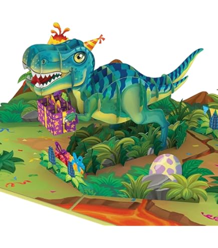SANTORO 3D Pop Up Dinosaur Card - Land Of Dinosaurs Swing Card For Boys Birthday & Occasions