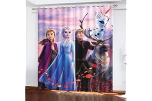 SNcek Anime Blackout Curtain Set, Anime Anna and Elsa Olaf Curtains, Opaque for Children's Room, Living Room, Bedroom Decoration (150 x 166 cm (W x H) / 75 x 166 cm x 2.12 cm
