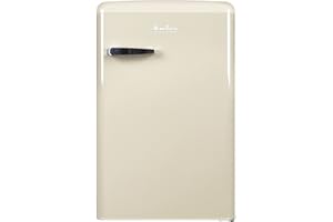 Amica KS 15615 B Retro Kühlschrank mit Gefrierfach / Coffee Cream (Beige) / 88cm (H) x 55cm (B) x 62cm (T) / Retro-Design