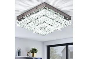 Cainjiazh 11.8” Kristallen kroonluchter LED kristal inbouw plafondlamp Moderne Kristallen Kroonluchters Vierkante Plafondlamp voor Slaapkamers Hal Keuken Kantoor Koel Wit Zonder Afstandsbediening