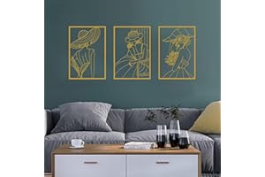 Resama 3 Pieces Metal Wall Art Minimalist Abstract Woman Wall Art Simple Female Line Drawing Wall Decor Boho Style Floral Lady Body Home Hanging Wall Decor for Bedroom Living Room (Gold)