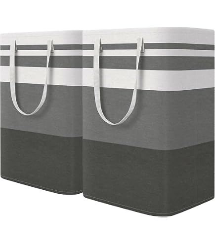 Panier à Linge Pliable 77L - Gris - Poignées Allongées - Imperméable - Pour Vêtements, Jouets, Rangement