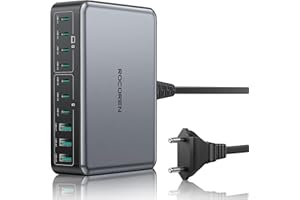 ‎ROCOREN Rocoren 480 W GaN USB C ładowarka wielokrotna, 10-portowa PD100W QC4.0 PPS 4-stacja ładująca do laptopów z przedłużaczem 1,5 m, kompatybilna z MacBookiem, HP, iPadem, iPhone'em, Sumsung Galaxy i