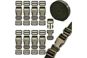 Eviznbou spännen spännband set 25 mm, 25 m svart nylonband med spännen 10 stycken snabbsepareringsspänne för ryggsäck bagager