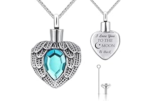 MUERDOU Urn Necklaces for Ashes Angel Wing Birthstone Charm Heart Cremation Jewelry Keepsake Holder Memorial Necklace Pendant