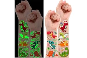 Leesgel 10 Sheets Luminous Dinosaur Tattoos, Dinosaur Stickers, Temporary Tattoos for Kids Dinosaur Party Decorations Birthday Supplies, Dinosaur Party Bags Fillers, Dinosaur Toys Gifts for Boys Girls