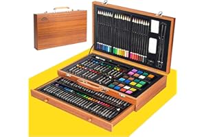 WEEKSUN 141 Pieces Art Set, Deluxe Drawing Kit in Wooden Case with Crayons, Oil Pastels, Colored Pencils, Sketch Pencils, Watercolor Cake, etc, Art Supplies Gift for Kids Teens Adults Artists