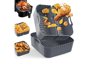 COZXRA 3 Piezas Moldes Silicona Freidora de Aire, Bandeja Silicona Air Fryer para para Cecotec COSORI 5,5L 6L,Philips 6,2L,Ninja 6,2L, Recipientes Cuadrado Accesorios para Freidora de Aire, Microondas, Horno