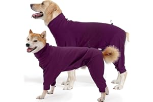 Hjyokuso Dog Onesie with Legs - Full Body Fleece Coat for Winter, Belly Opening and Pullover Design - Dog Sweater for Medium to Large Dogs, Wine Red - L