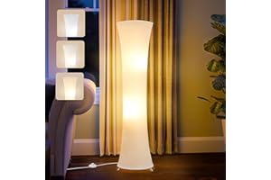 GyroVu 46“ Floor Lamp for Living Room, 3 Color Temperature Led Floor Lamp Column Floor Lamp Standing Lamp Corner Floor Lamp for Bedroom, Office& Living Room-White Fabric Lampshade, Bulbs Include