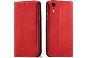 OKZone Kompatibel mit iPhone XR (6,1 Zoll) Hülle, Magnet Leder Tasche Handyhülle, Kartenfächer iPhone XR Schutzhülle, [Premium PU Leder] Flip Klappbare Stoßfeste Magnetische Standfunktion (Rot)