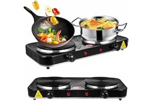 Ccarzzi Electric Hob 2000W Portable Electric Hot Plate with Double Hotplates for Cooking, Independent Adjustable Dual Temperature Controls, for Home Camping Travelling