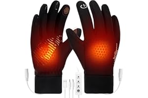 Ertisa USB Heated Gloves for Men Women, Full Finger USB Electric Heated Gloves 3 Temperature Thermal Heated Mittens Reflective Double-Sided Heating Hand Warmers Winter Gifts for Outdoor Skiing Cycling