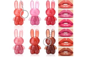BYHSOEP 6 Farben Hasen Lipgloss, Hasen Lipgloss Anhänger, Lippenstift Rabbit, 2-In-1-Schlüsselanhänger-Lippenstift, Mini LIpgloss, Erzeugt Feuchte Lippenfarbe,Für Mädchen Frauen