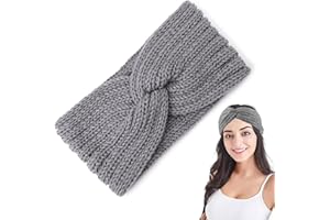 CDRPD 1 Pcs Bandeau Femme Hiver Tricoté,Bandeau Large Cheveux Femme,Hiver Bandeaux d'Hiver en Tricot,Élastique Bandana Femme,Automne Et Hiver Bandeau Polyvalent Femme(Gris)