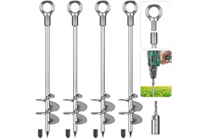 Insaga Tent Peg, 45cm Heavy Duty Ground Anchor Large Metal Earth Stake Spiral Blade Screw in Trampolines Spike for Swing Set/Camping/Shed/Dog/Carport with Fixed Eyelet, 4 Pack