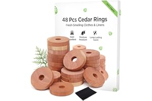 BESTO Moth Repellent for Wardrobes 48 Cedar Rings for Clothes, Drawers, Storage Boxes - 100% Natural Cedarwood Moth Repellent, Aromatic Insect Repellent & Moth Killer Cedar Wood Rings - Sandpaper Included