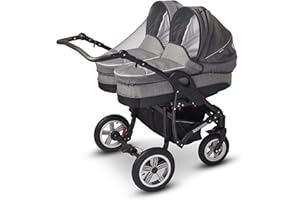 DIAGO Insektenschutz für Zwillingskinderwagen & Zwillingsbuggy/Universal Moskitonetz mit Gummizug/Feines Netz gegen Mücken & Fliegen/Waschbar & Atmungsaktiv – Anthrazit