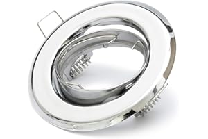 ‎LU-MI Einbaustrahler GU10 Set – 1 Stück Einbaurahmen in Chrom Optik Inkl. GU10 Fassung für LED oder Halogen Leuchtmittel, 30° Schwenkbar, Rund