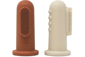 ‎MUSHIE Mushie Finger Toothbrush for Babies & Toddlers, Pack of 2, Soothes & Stimulates Gums, 0-2 Years, Safe & High-Quality for Toddlers, Children, Boys & Girls, (Clay/Shifting Sand)