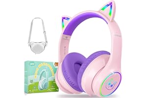 LOBKIN Kids Bluetooth Headphones,Over Ear Kids Headphones Wireless with Mic 50H Playtime Colorful LED Lights AUX Cord 94dB Safe Volume Limited Foldable Design for Boy Girl Travel/School/iPad