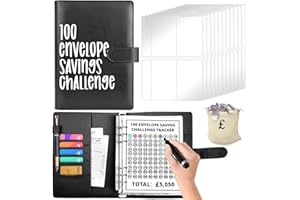 RHZXD 100 Envelope Challenge Binder, Black Saving Challenge Binder, Cash Binder, Savings Binder, Money Saving Envelope for School, Home, Office