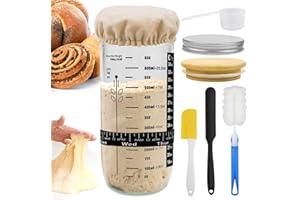 Raxfekro Sauerteig Starter Set，Sauerteig-Starterglas Set mit Aluminiumkappe, Gummiband, Thermometerpapier, Silikon-Spatel, Stoffhut, Etikett zum Backen von Sauerteigbrot