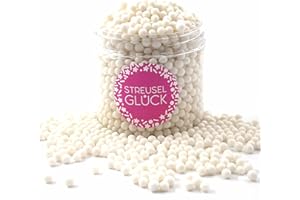 STREUSEL GLÜCK WIR STREUSELN LIEBE Posypka Pure Love biała 180 g cukrowych perełek – posypka szczęście – cukrowa, na urodziny dziecka, Boże Narodzenie, dekoracja tortów, babeczki, babeczki, babeczki, ciasteczka, tort