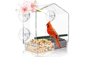 GURECOD Mangiatoia per uccelli con ciotola estraibile per cortile ed esterno, grande casetta per uccelli per pulcini cardinali e molto altro ancora. (colore trasparente 21.5x20x10cm)