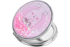 DRWOSM Handspiegel Runde Taschenspiegel Schminkspiegel Doppelseitig Kosmetikspiegel Vergrößerungsspiegel Tischspiegel Reisespiegel Klappspiegel Kompaktspiegel für Make-up Camping Reisen 7*7cm (Pinke Katze)