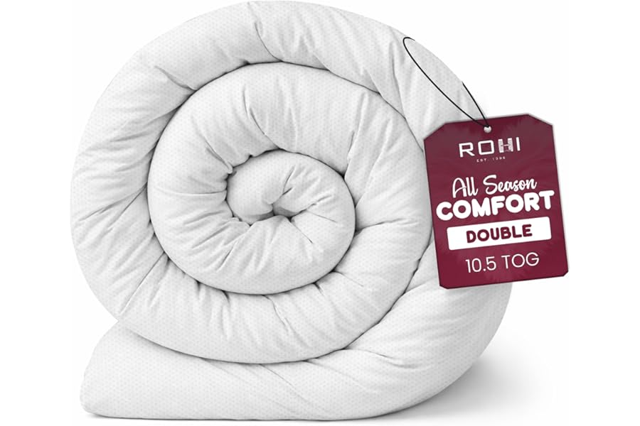 Rohi Anti Allergy 10.5 Tog Double Duvet – All Season Duvets – Soft & Breathable Luxurious Hollowfibre Quilt with Corvin Cover – Midweight Comforter Double Bed Duvet (All Season)