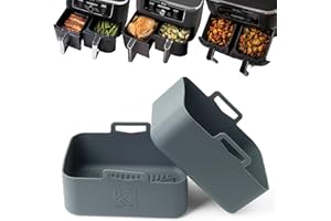 Kitchen Curated 2 pcs Silicone Air Fryer Liners, Ninja Air Fryers AF400UK AF451UK AF500UK Dual Baskets, 9.5L Foodi Max Accessories, T17088, Reusable Than Parchments, 2.63 Thickness (2pcs)