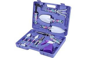 Coolty Outils de Jardinage avec 10 Pièces avec Ciseaux,Pelles,Râteaux et Pulvérisateur Poignée Ergonomique Antidérapante et Antirouille - Boîte de Rangement (Violet)
