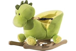 HOMCOM Kids Rocking Horse, Plush Ride-On Dinosaur Seat w/Safety Belt, 32 Songs, Ride-On Horses Toy, for Ages 18+ Months - Green
