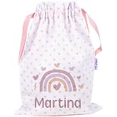 Mi Pipo - Saquito de Tela para Guarderia Personalizado - Arcoiris Blush | Bolsa Infantil Tela Pique 100% Algod&oacute;n, con Nombre